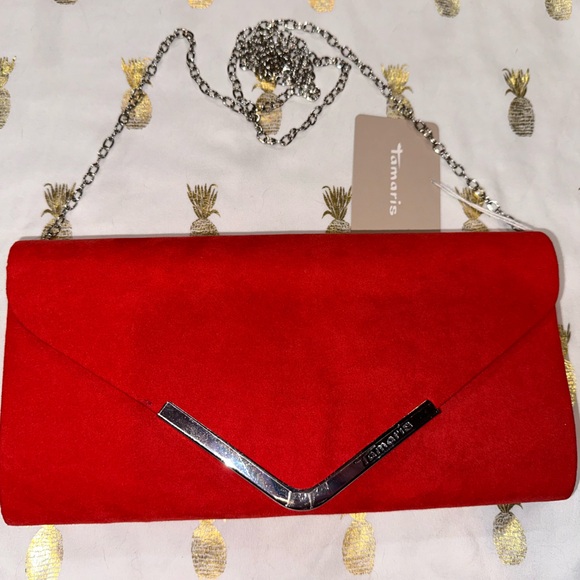 Tamaris Clutch, Red, feels like suede. NWT. - Picture 1 of 14